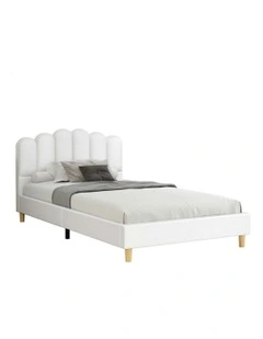 King Single Upholstered Platform Base Leather Bed Frame in White