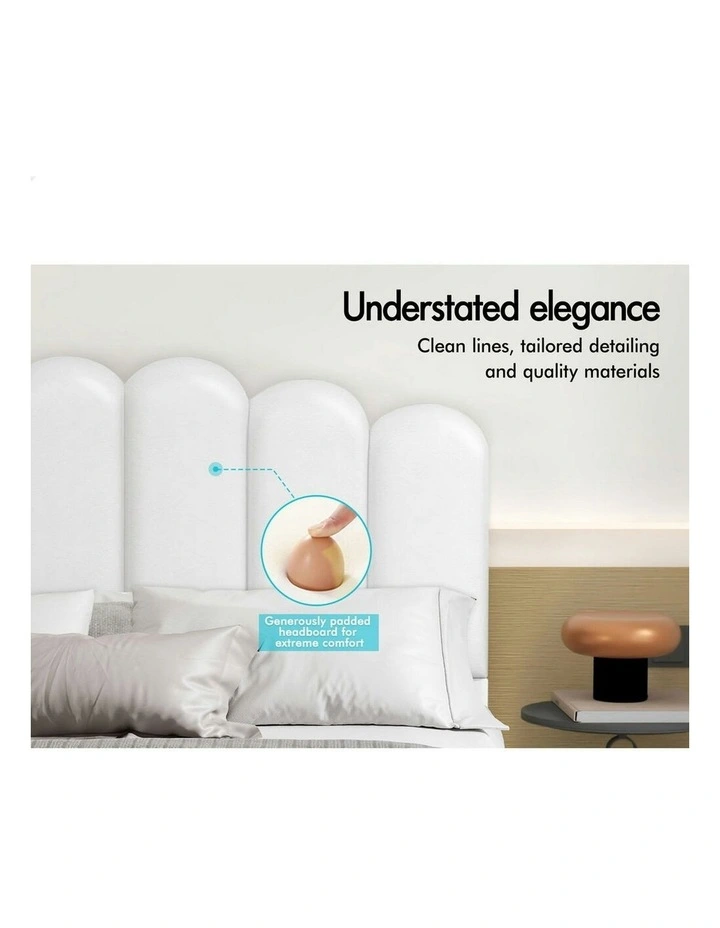 King Single Upholstered Platform Base Leather Bed Frame in White image 4