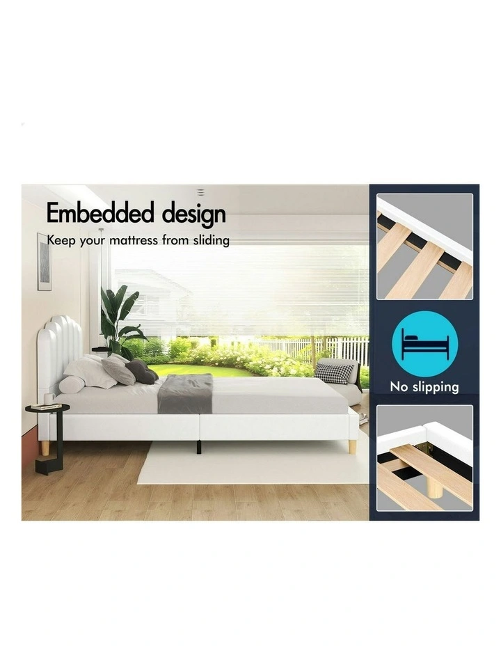 King Single Upholstered Platform Base Leather Bed Frame in White image 5