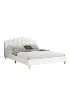 Queen Size Upholstered Platform Base Leather Bed Frame in White