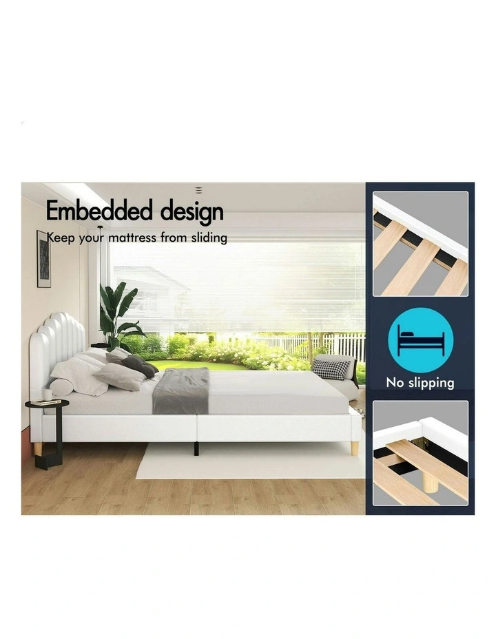 Queen Size Upholstered Platform Base Leather Bed Frame in White image 5