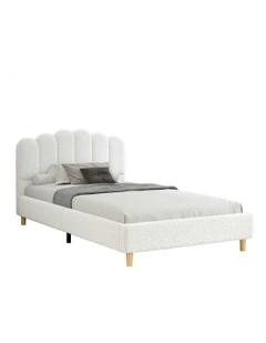 Single Size Upholstered Platform Base Bed Frame in White