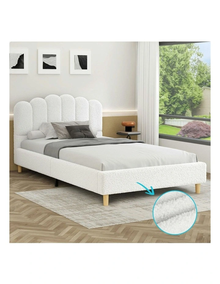 Single Size Upholstered Platform Base Bed Frame in White image 2