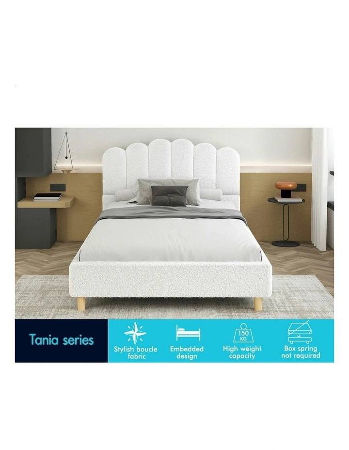 Single Size Upholstered Platform Base Bed Frame in White image 3