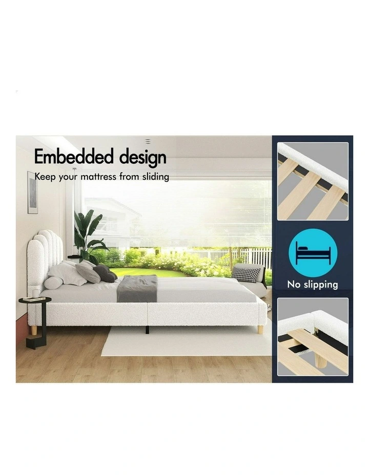 Single Size Upholstered Platform Base Bed Frame in White image 5