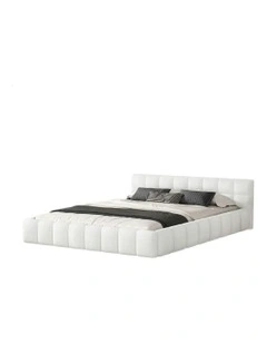 Double Size Tufted Headboard Foundation Bed Frame in White