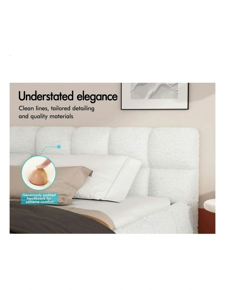 Double Size Tufted Headboard Foundation Bed Frame in White image 4