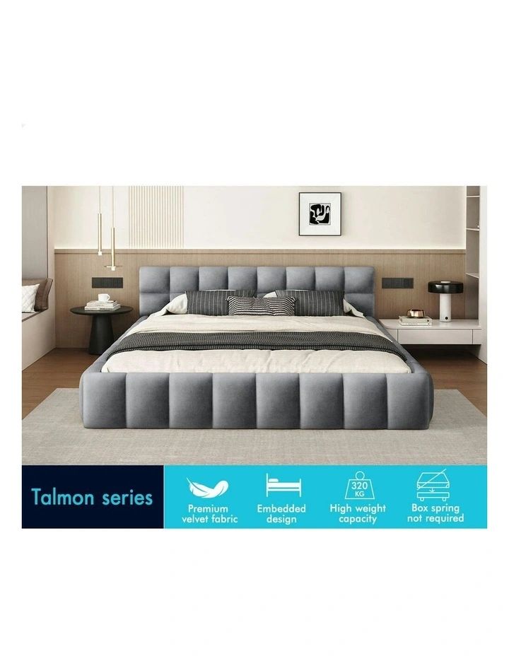 Double Size Tufted Headboard Foundation Bed Frame in Grey image 3