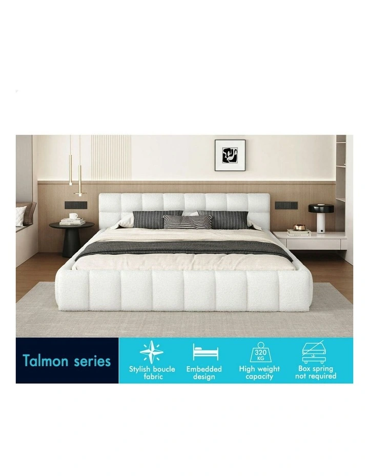 King Size Tufted Headboard Foundation Bed Frame in White image 3