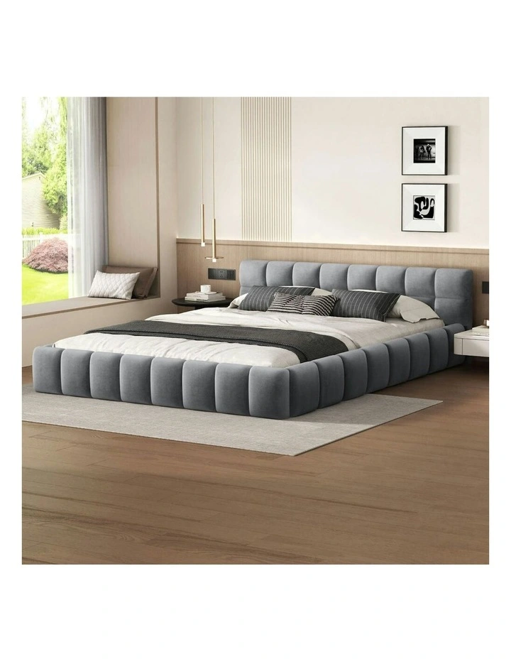 King Size Tufted Headboard Foundation Bed Frame in Grey image 2