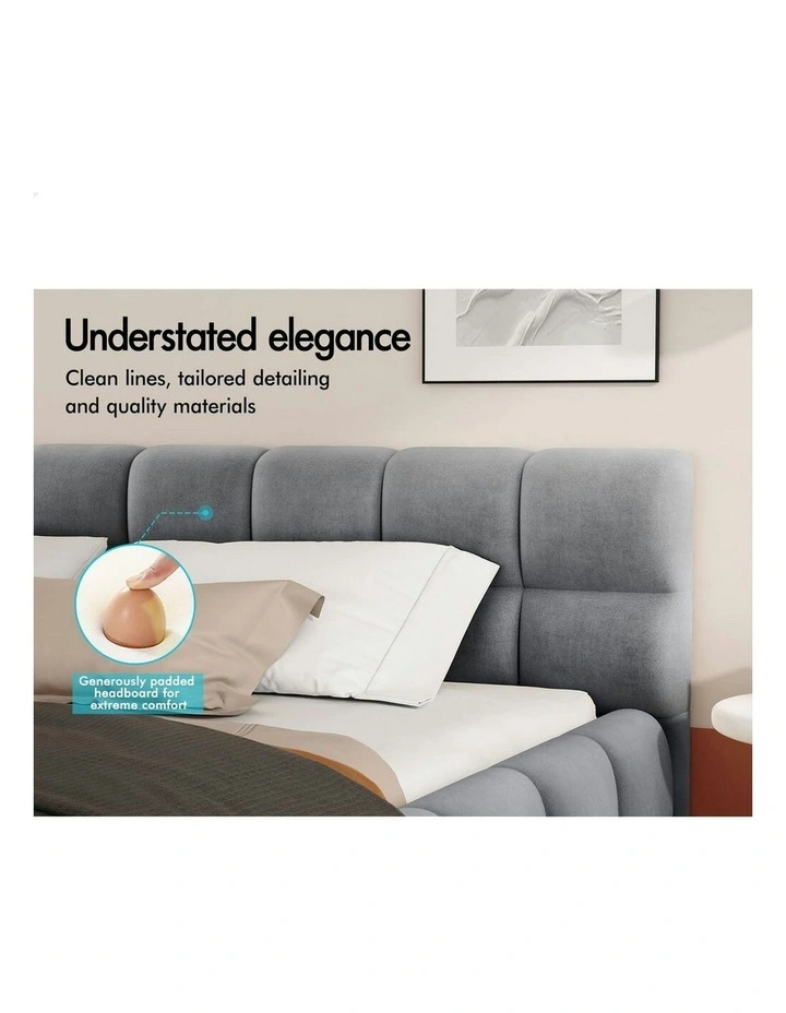 King Size Tufted Headboard Foundation Bed Frame in Grey image 4