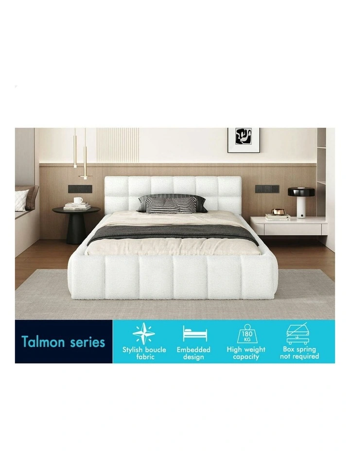 King Single Tufted Headboard Foundation Bed Frame in White image 3