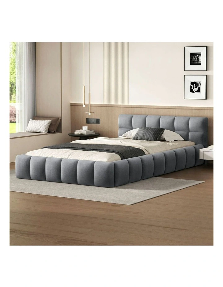 King Single Tufted Headboard Foundation Bed Frame in Grey image 2
