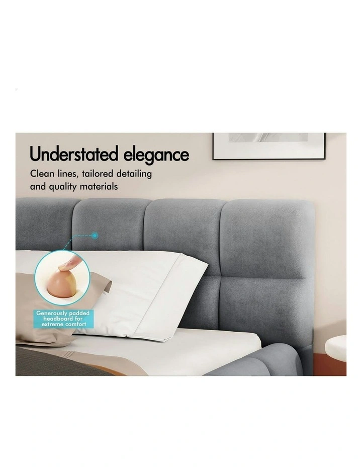 King Single Tufted Headboard Foundation Bed Frame in Grey image 4