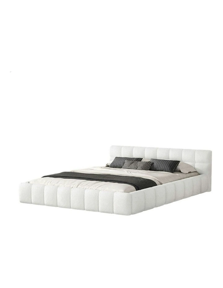 Queen Size Tufted Headboard Foundation Bed Frame in White image 1