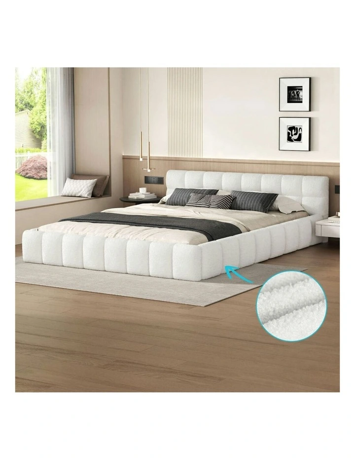Queen Size Tufted Headboard Foundation Bed Frame in White image 2