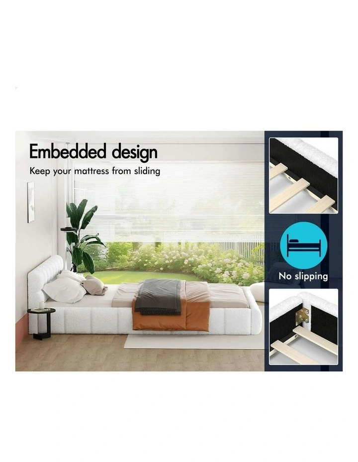 Queen Size Tufted Headboard Foundation Bed Frame in White image 5