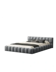 Queen Size Tufted Headboard Foundation Bed Frame in Grey