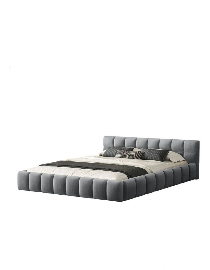 Queen Size Tufted Headboard Foundation Bed Frame in Grey image 1