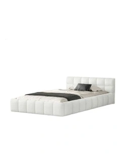 Single Size Tufted Headboard Foundation Bed Frame in White