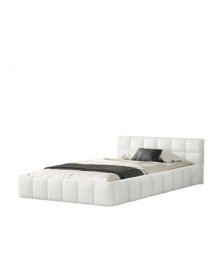 Single Size Tufted Headboard Foundation Bed Frame in White image 1