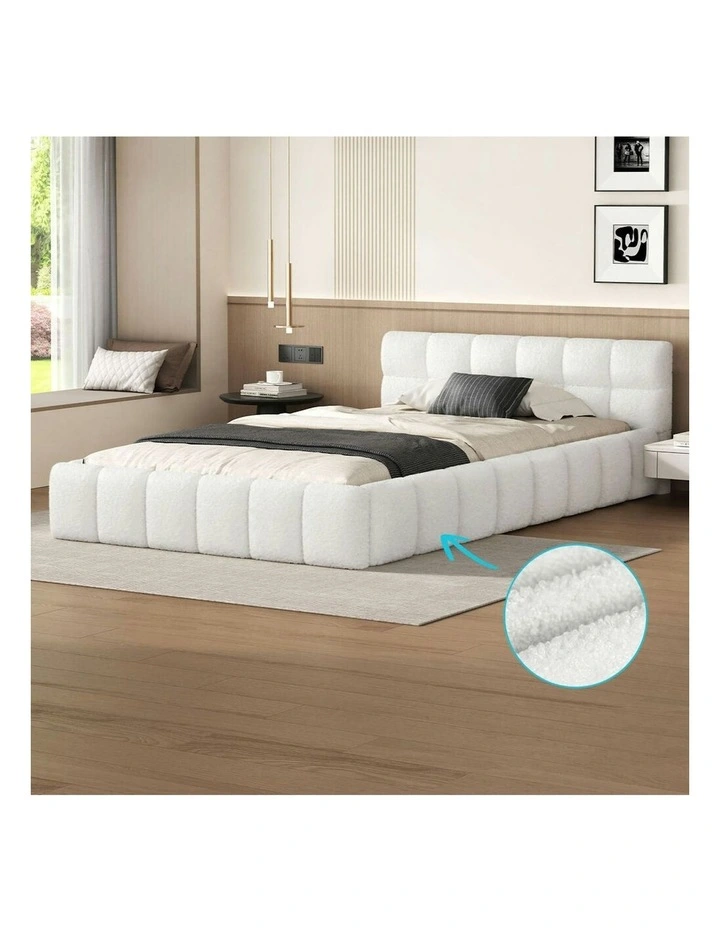 Single Size Tufted Headboard Foundation Bed Frame in White image 2