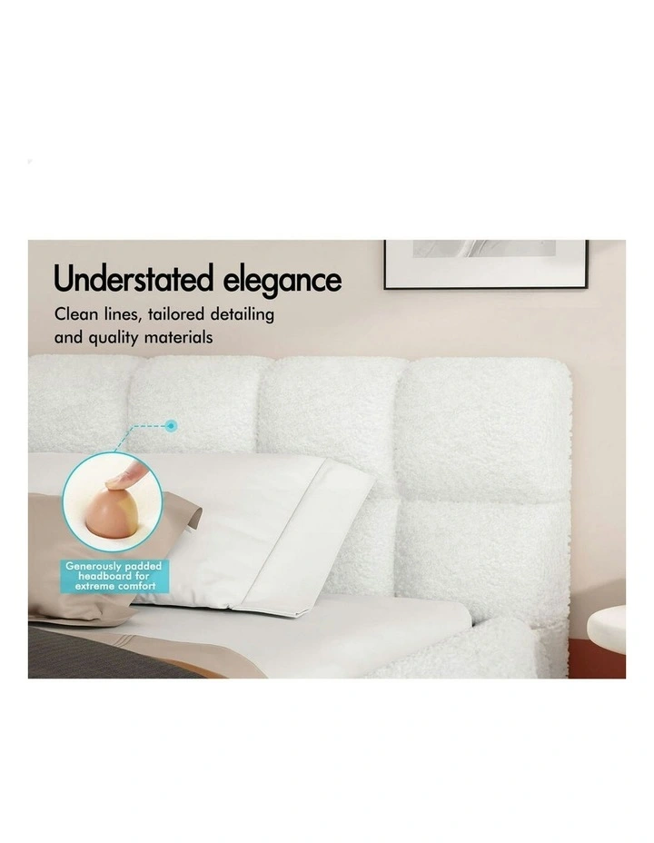 Single Size Tufted Headboard Foundation Bed Frame in White image 4