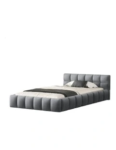 Single Size Tufted Headboard Foundation Bed Frame in Grey
