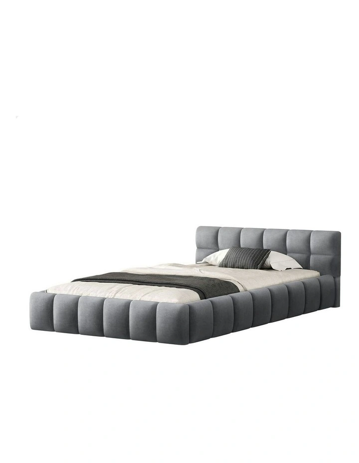 Single Size Tufted Headboard Foundation Bed Frame in Grey image 1
