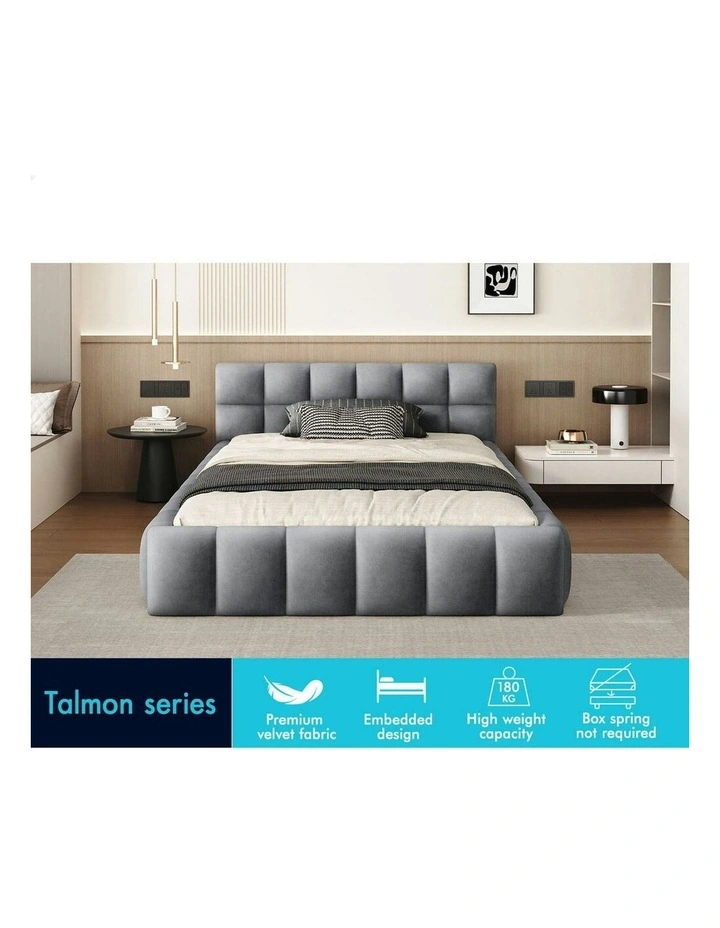 Single Size Tufted Headboard Foundation Bed Frame in Grey image 3