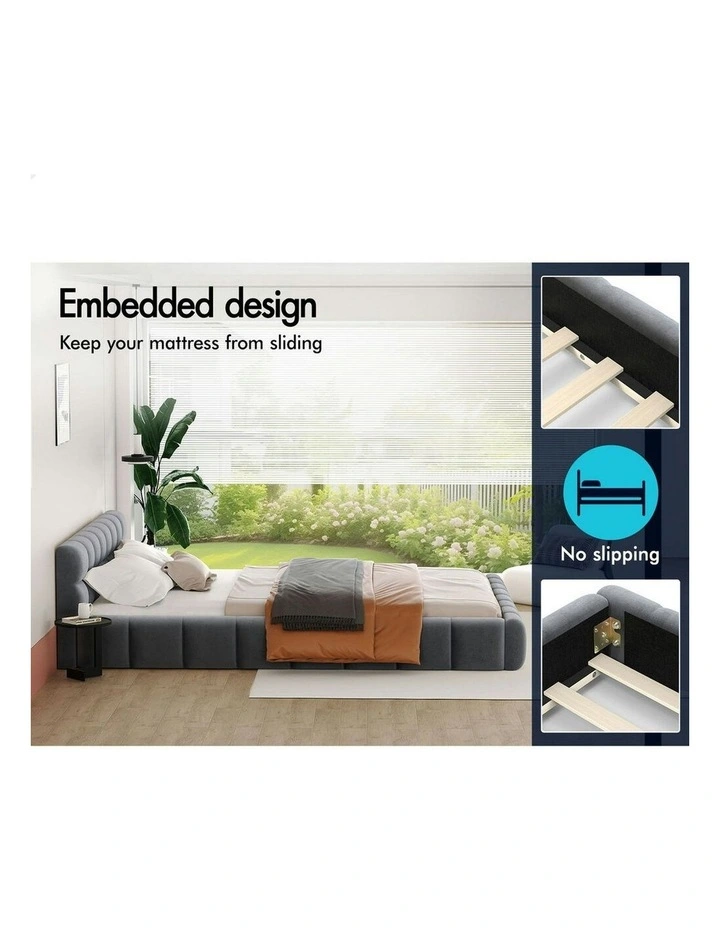 Single Size Tufted Headboard Foundation Bed Frame in Grey image 5