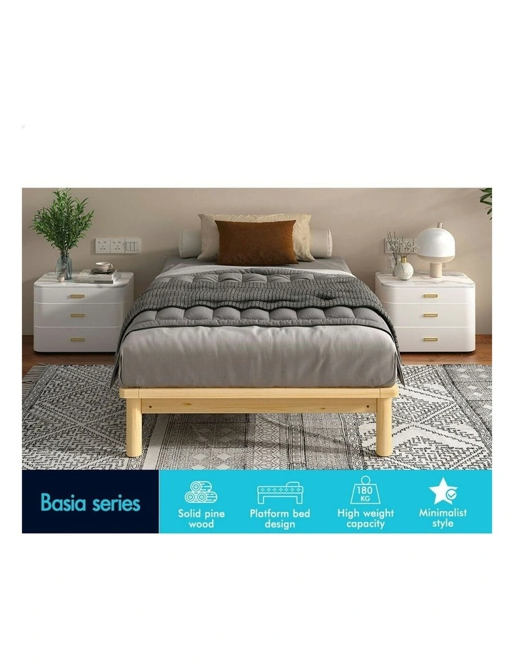 Wooden Timber King Single Mattress Base Platform Bed Frame in Brown image 3