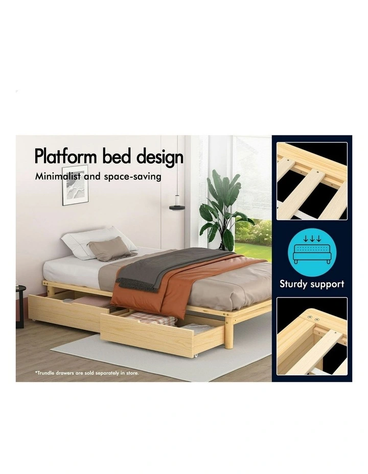 Wooden Timber King Single Mattress Base Platform Bed Frame in Brown image 5