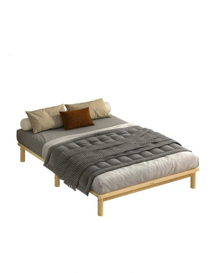 Wooden Timber Queen Size Mattress Bed Frame in Brown image 1