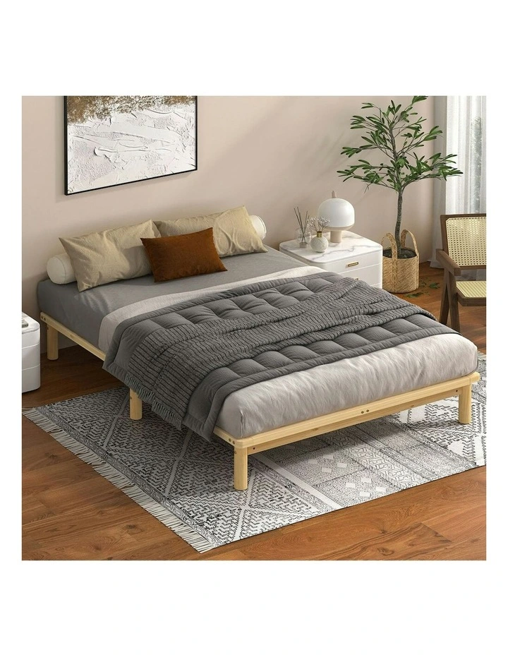 Wooden Timber Queen Size Mattress Bed Frame in Brown image 2