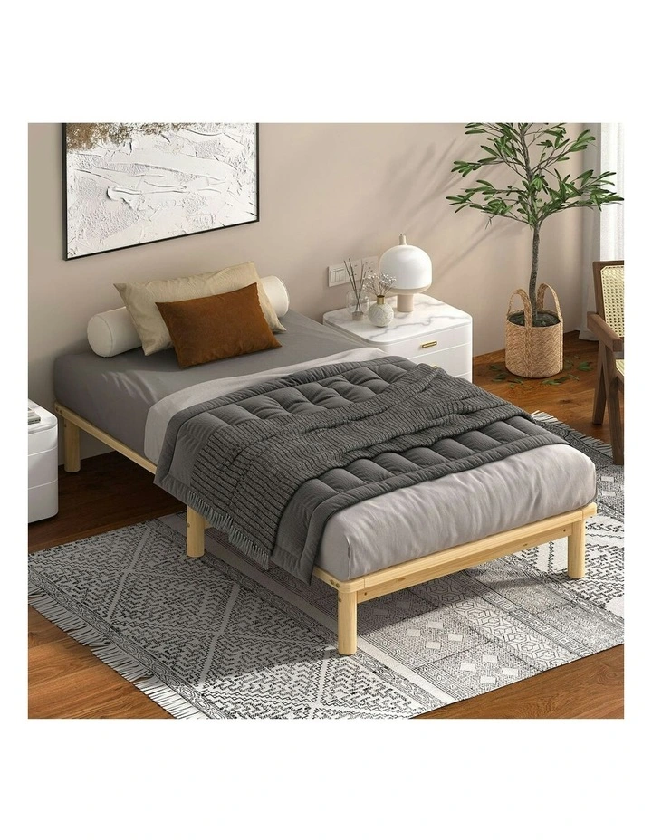 Wooden Timber Single Size Mattress Base Bed Frame in Brown image 2
