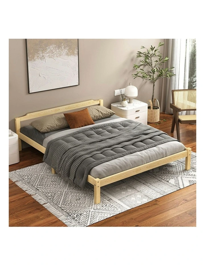Queen Size Wooden Base Bed Frame in Brown image 2