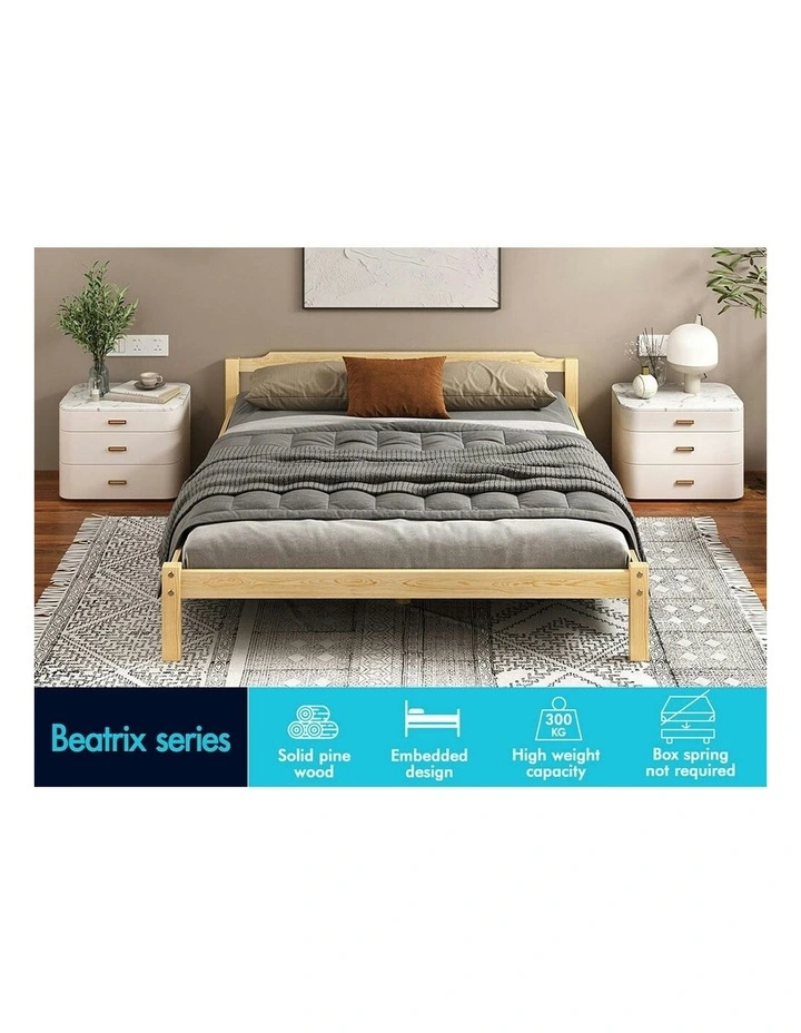 Queen Size Wooden Base Bed Frame in Brown image 3
