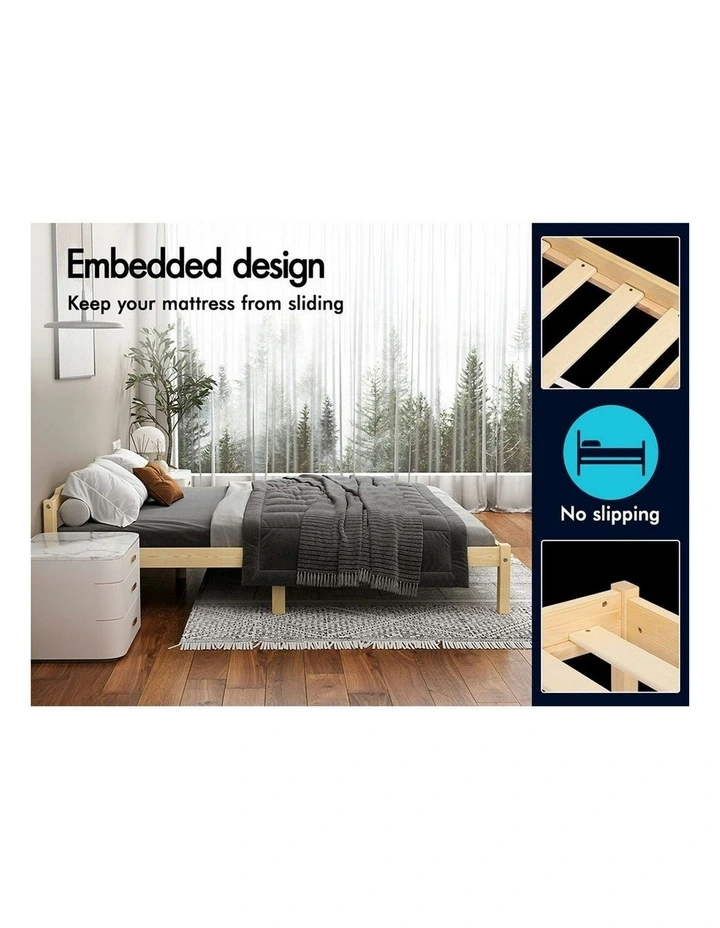 Queen Size Wooden Base Bed Frame in Brown image 5