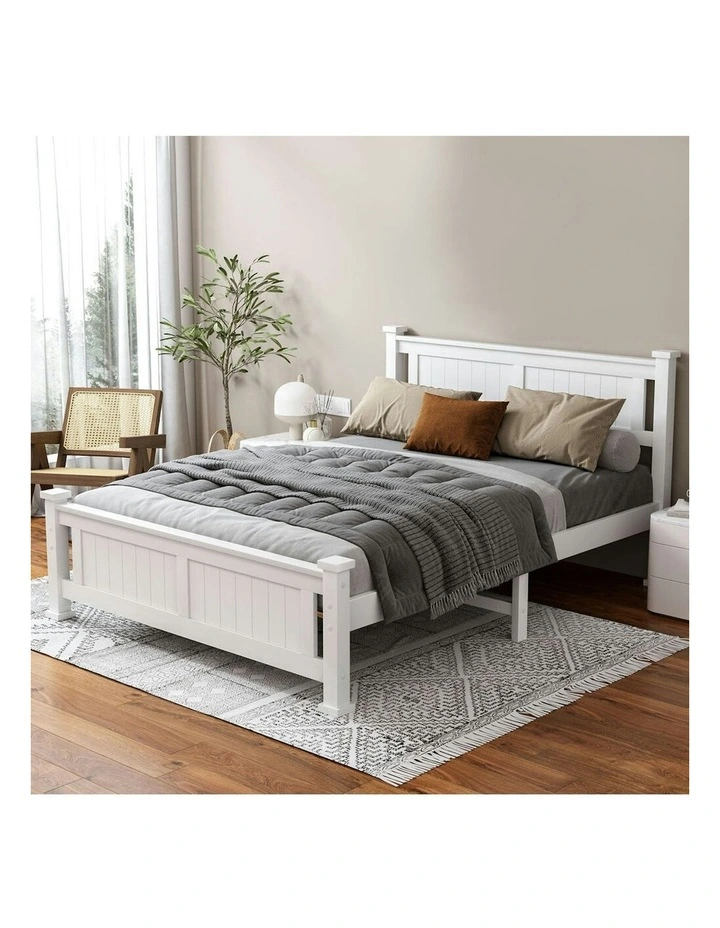 Wooden Timber King Size Mattress Base Bed Frame in White image 2