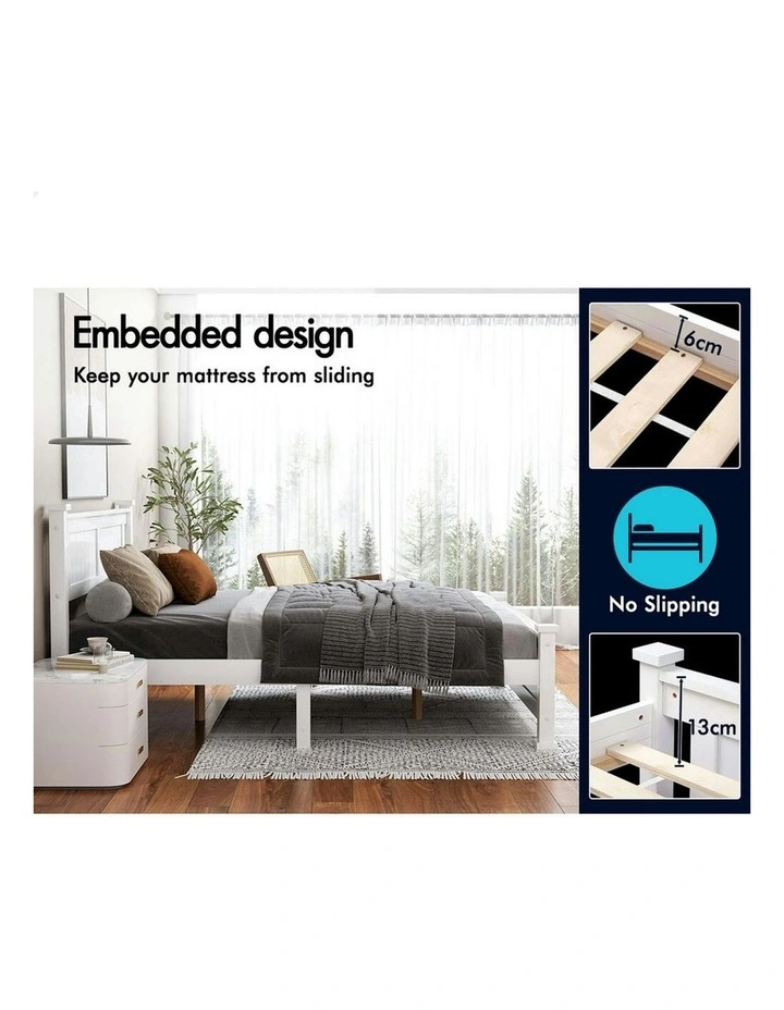 Wooden Timber King Size Mattress Base Bed Frame in White image 5