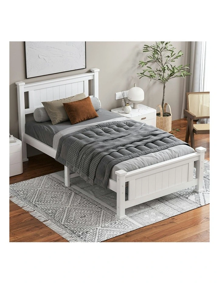 King Single Size Wooden Base Bed Frame in White image 2