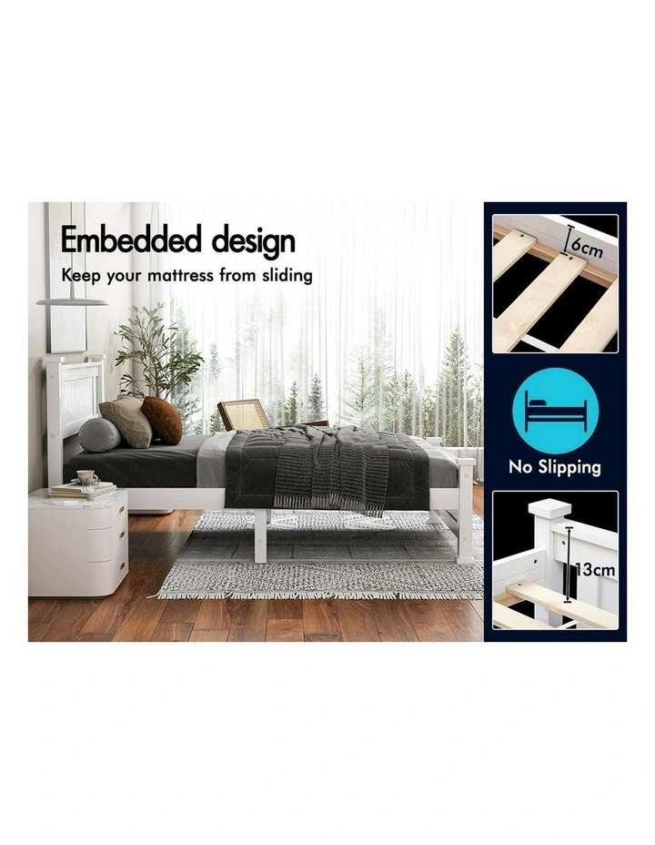 King Single Size Wooden Base Bed Frame in White image 5