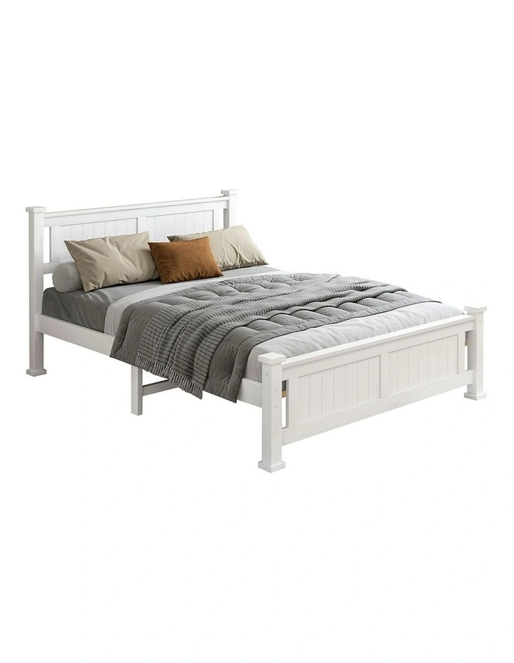 Queen Size Wooden Base Bed Frame in White image 1
