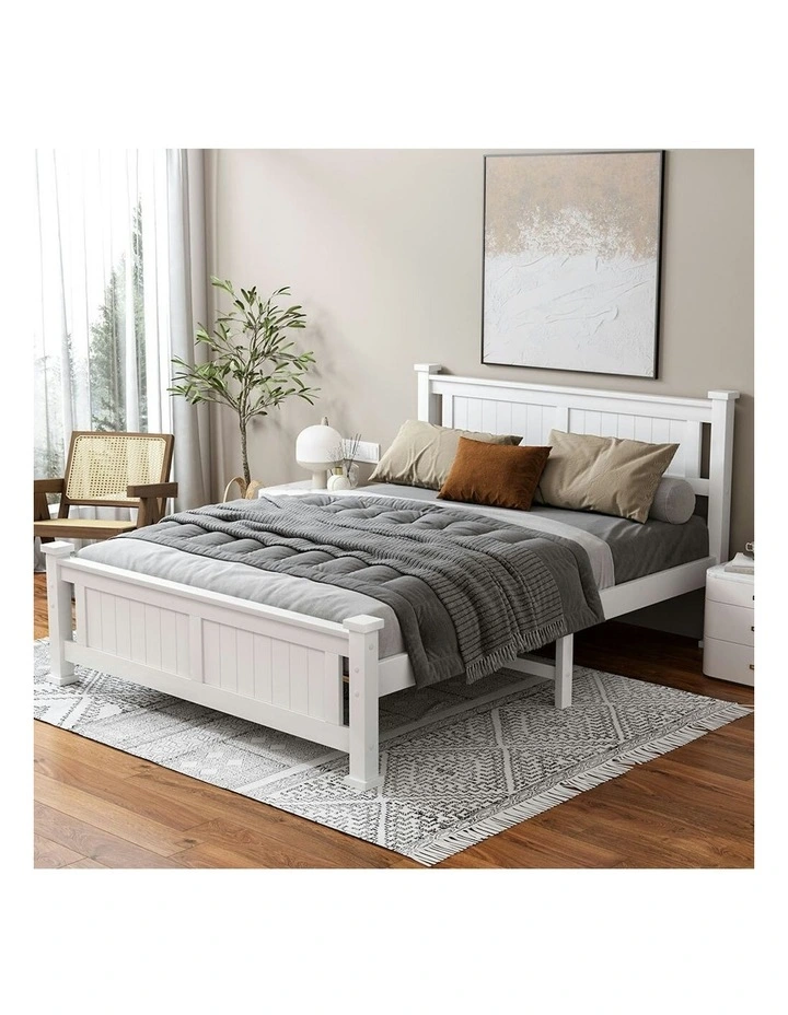 Queen Size Wooden Base Bed Frame in White image 2