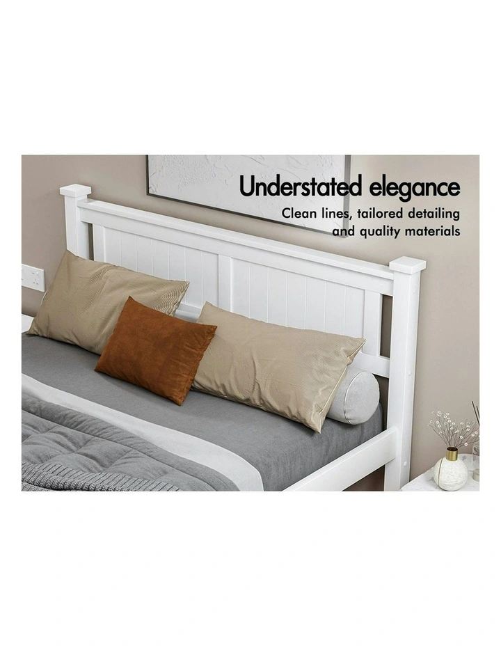Queen Size Wooden Base Bed Frame in White image 4