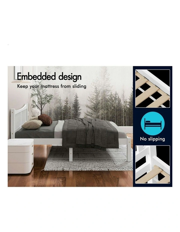 Wooden Double Size Solid Pine Timber Base Be Frame in White image 5