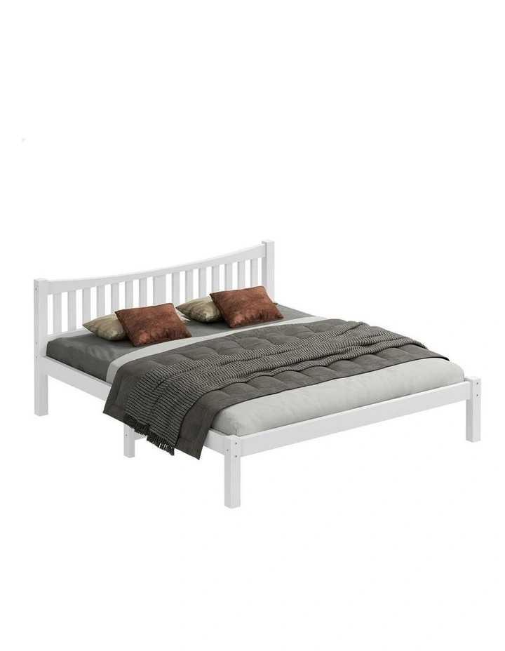 Wooden King Size Solid Pine Timber Base Bed Frame in White image 1