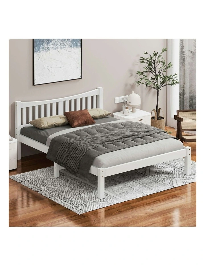 Wooden King Size Solid Pine Timber Base Bed Frame in White image 2
