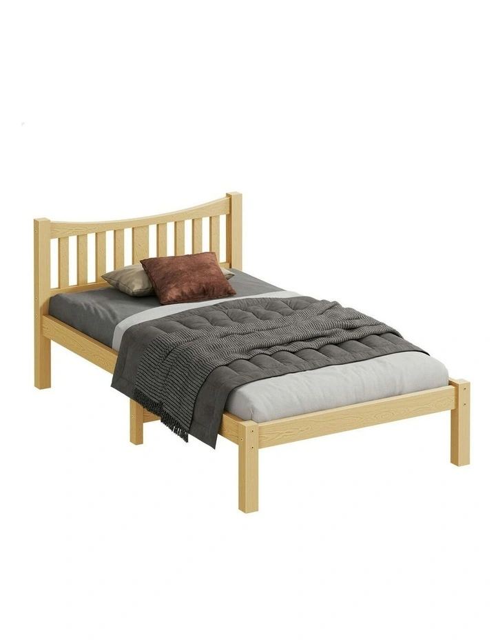 Wooden King Single Solid Pine Timber Base Bed Frame in Brown image 1